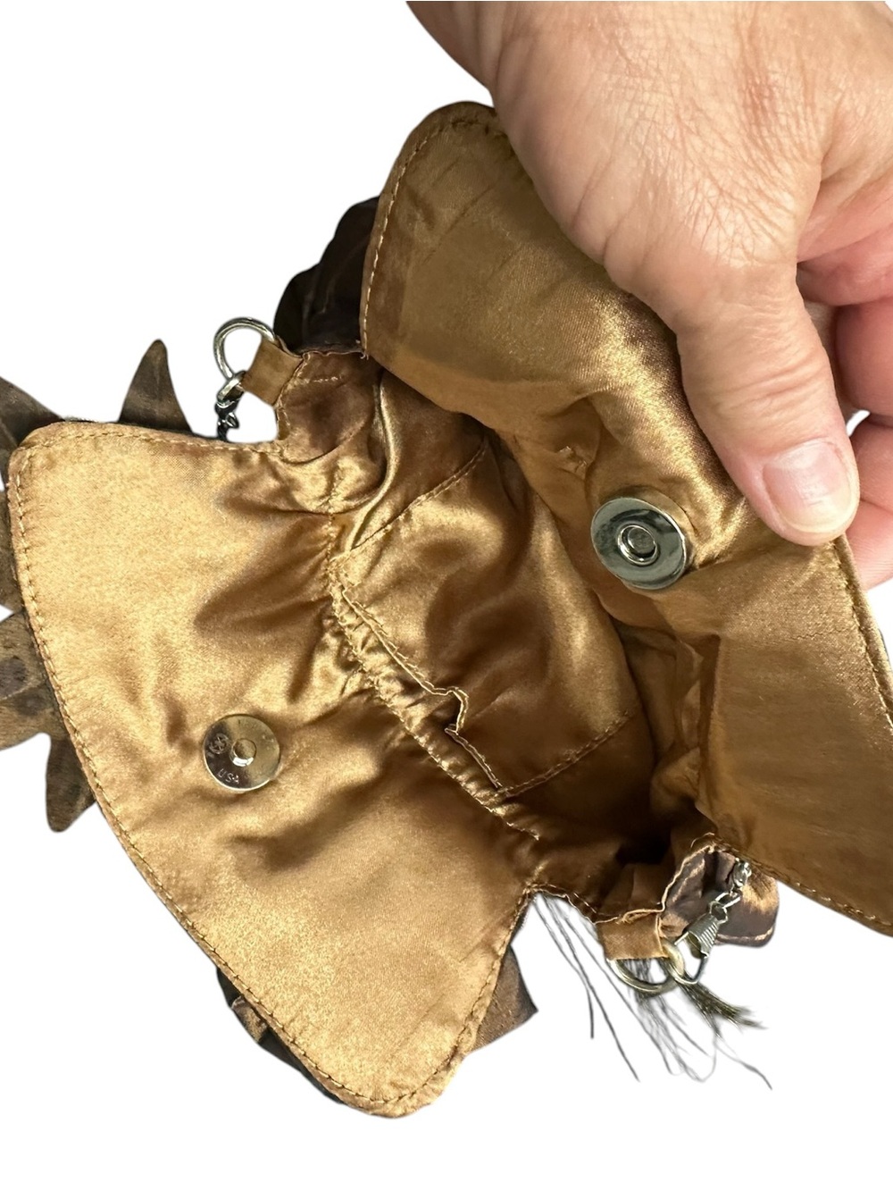 Gold Embellished Evening Bag with Peacock Feather Accent - Picture 3 of 3